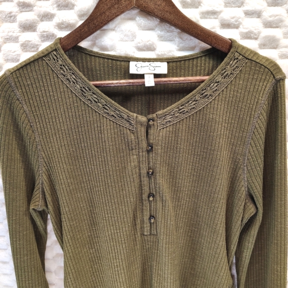 Jessica Simpson Olive Green Ribbed Tunic Top Women's Size Medium